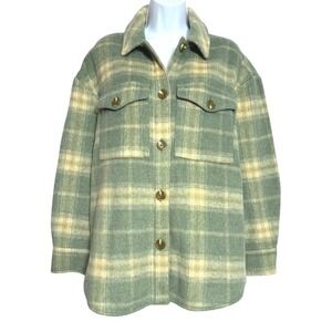 BP Plaid‎ Shacket Womens Size S Green Wool Blend Button Front Jacket Shirt Coat